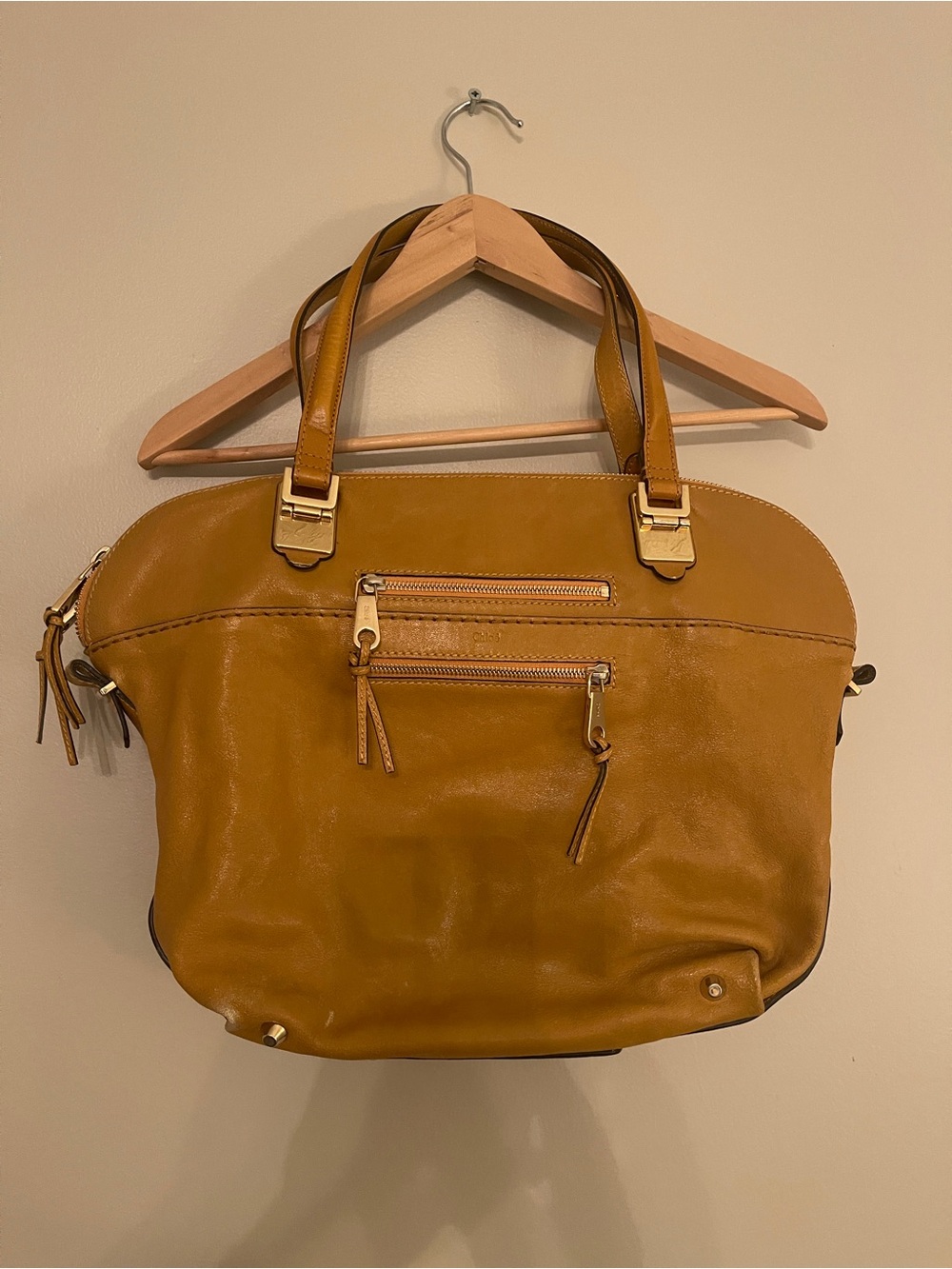 Chloé Cognac Angie 2 Way Double Zip Bag